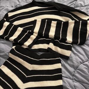Striped Black and Cream Knit Set